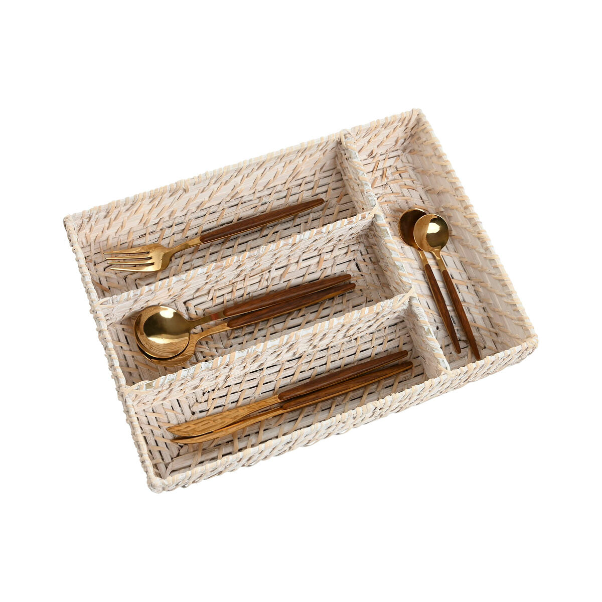 Range-couverts Home ESPRIT Blanc Naturel Bambou 34 x 24 x 6 cm