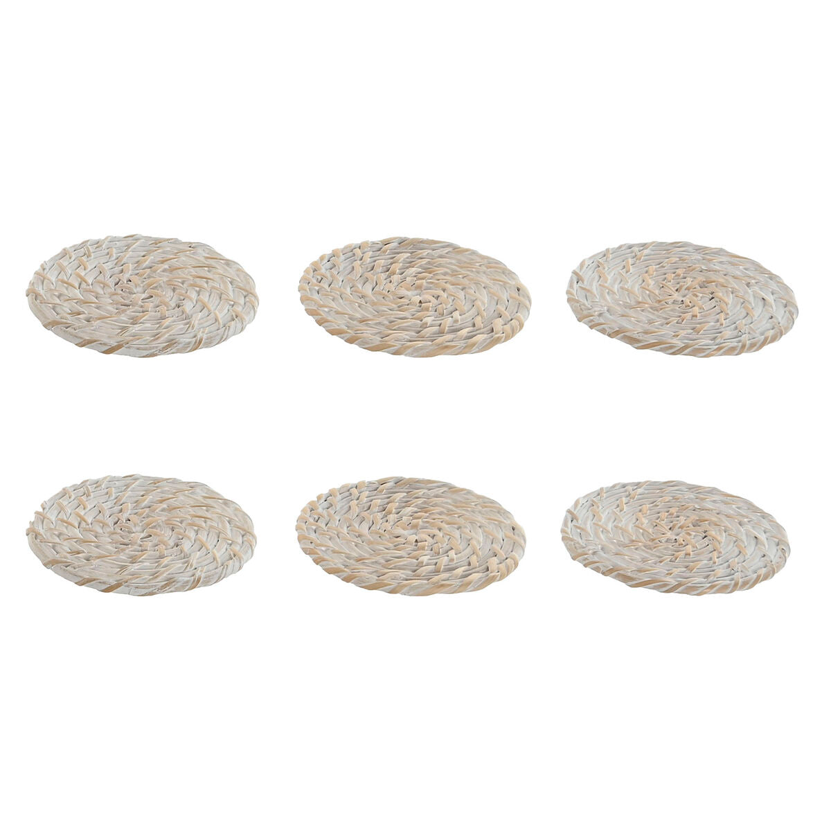 Dessous de verres Home ESPRIT Blanc Naturel Bambou Rotin 12 x 12 x 6 cm