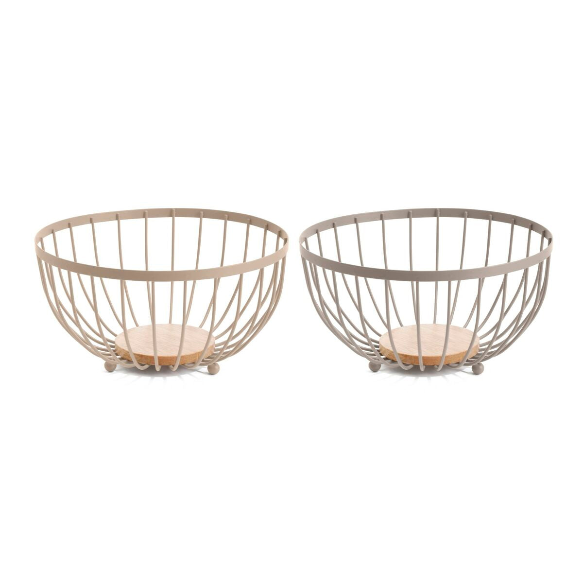 Coupe à fruits Home ESPRIT Beige Rose Métal Bois d'hévéa 25 x 25 x 13 cm (2 Unités)