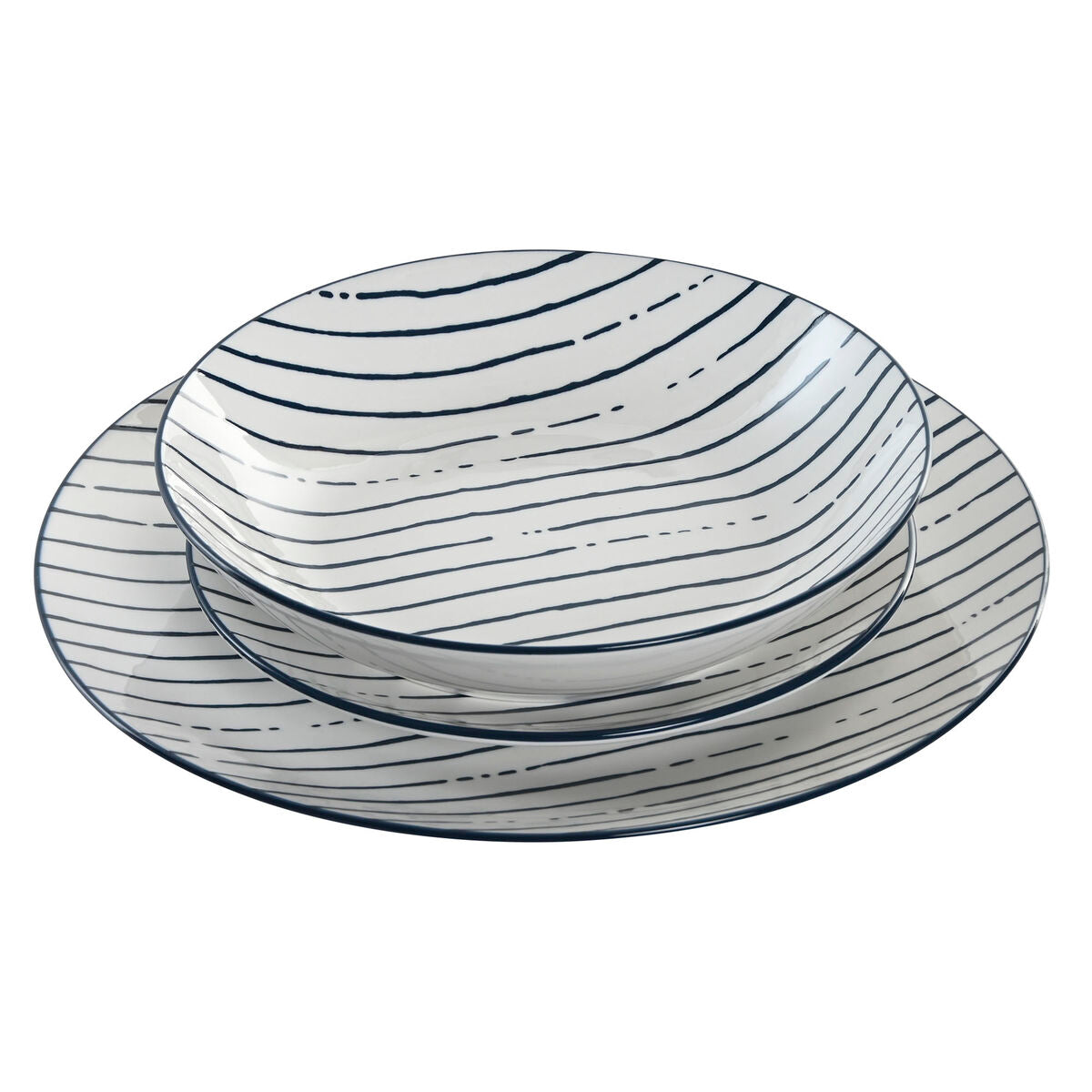 Assiettes Home ESPRIT Bleu Porcelaine Rayures méditerranéen 18 Pièces