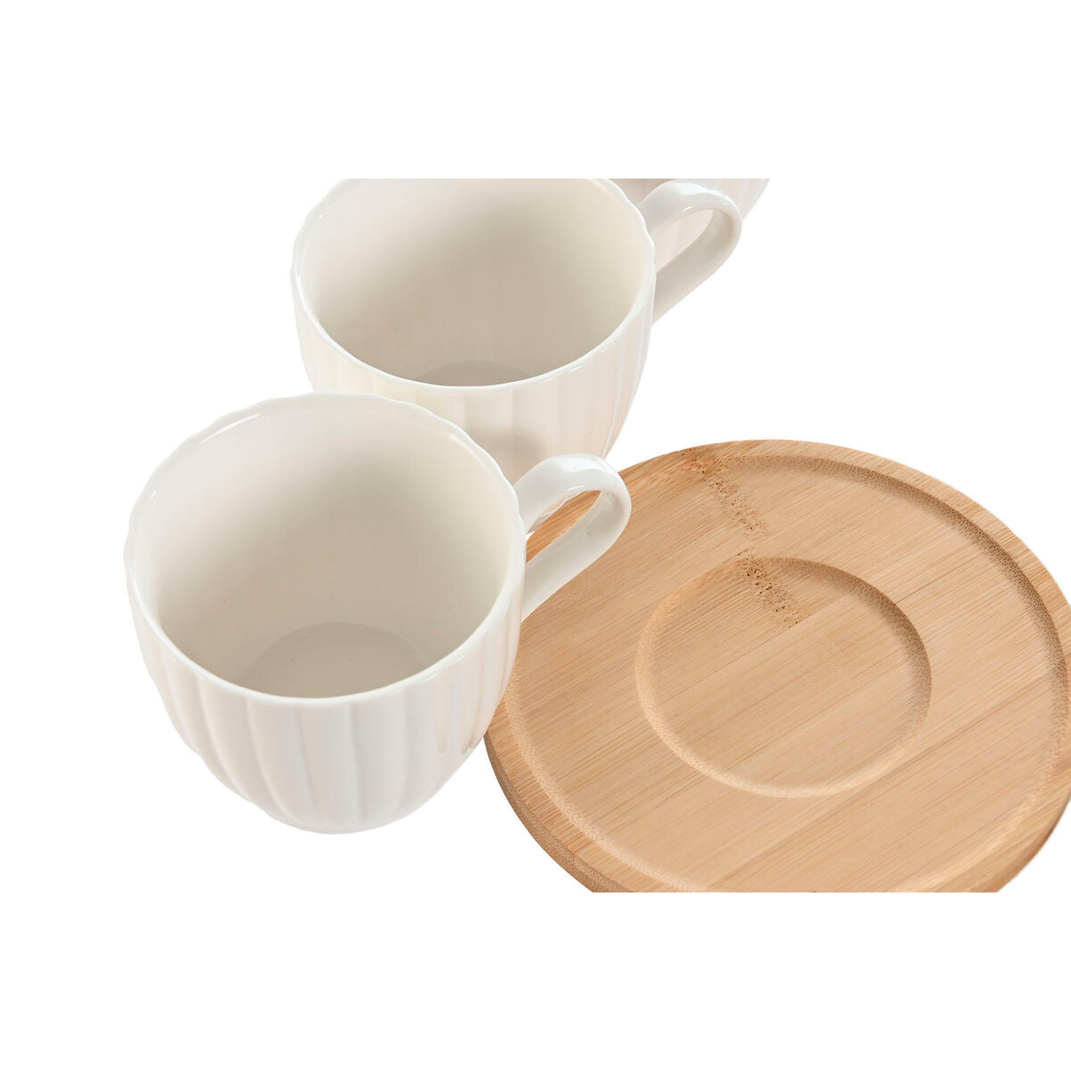 Jeu de 6 tasses avec plat Home ESPRIT Blanc Naturel Bambou Porcelaine 220 ml
