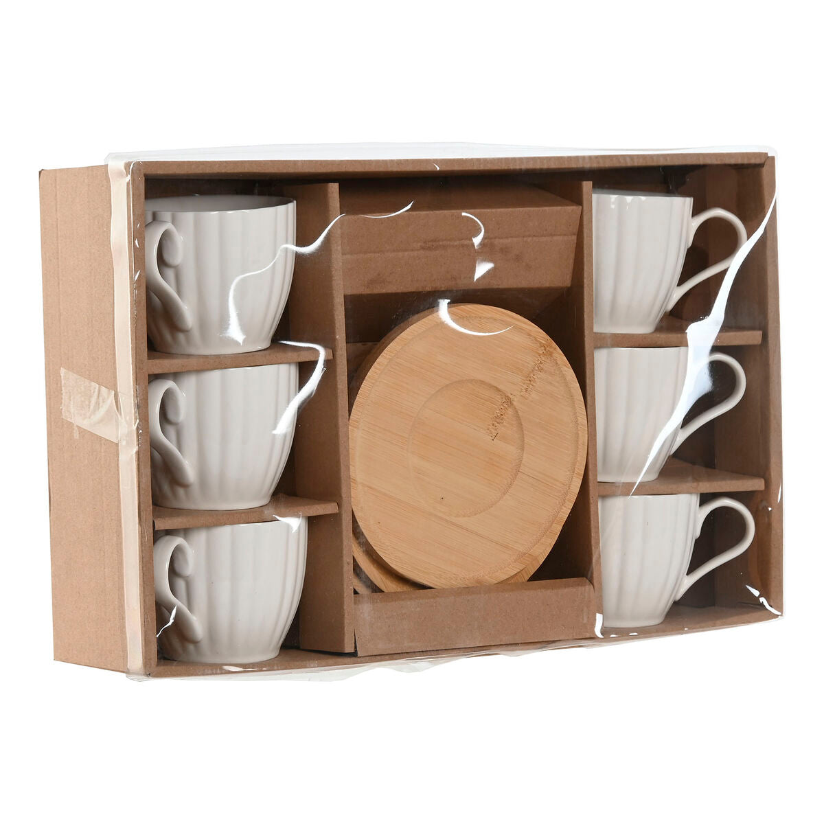 Jeu de 6 tasses avec plat Home ESPRIT Blanc Naturel Bambou Porcelaine 220 ml