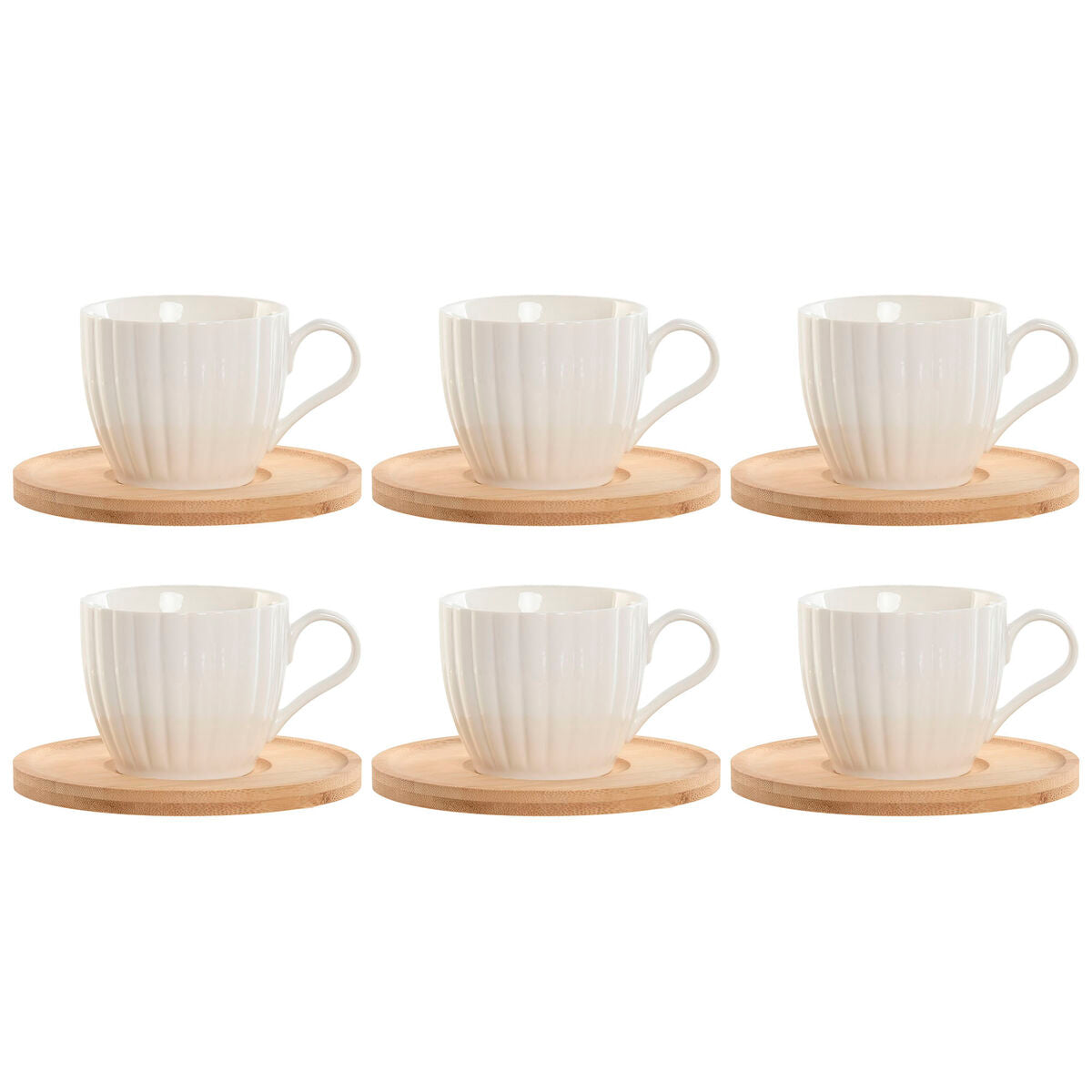 Jeu de 6 tasses avec plat Home ESPRIT Blanc Naturel Bambou Porcelaine 220 ml