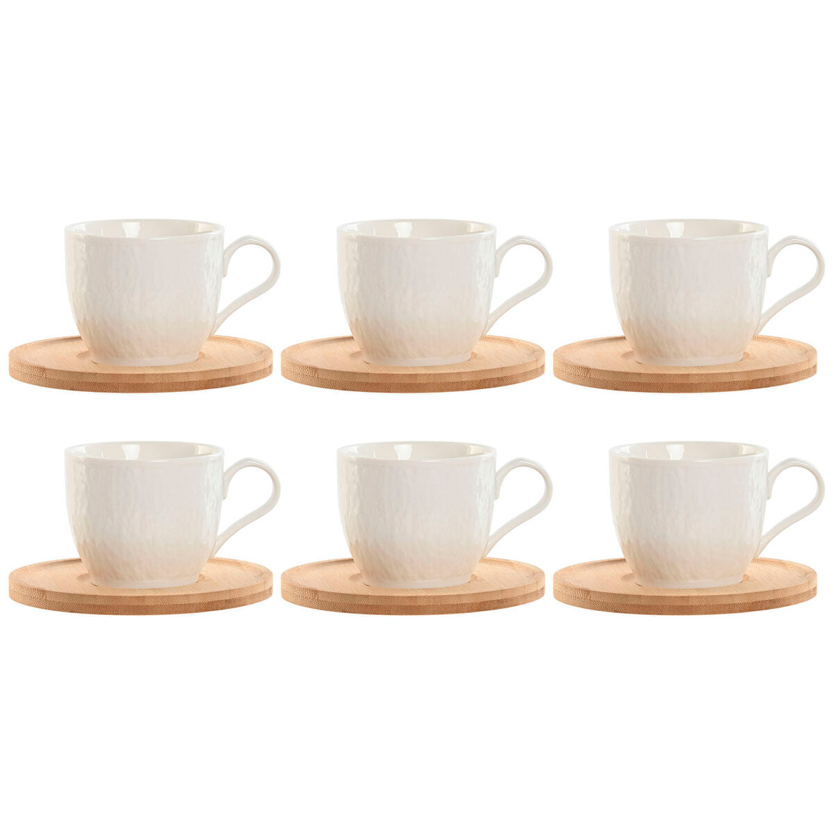 Jeu de 6 tasses avec plat Home ESPRIT Blanc Naturel Bambou Porcelaine 220 ml