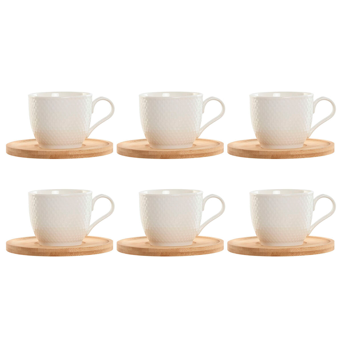 Jeu de 6 tasses avec plat Home ESPRIT Blanc Naturel Bambou Porcelaine 220 ml