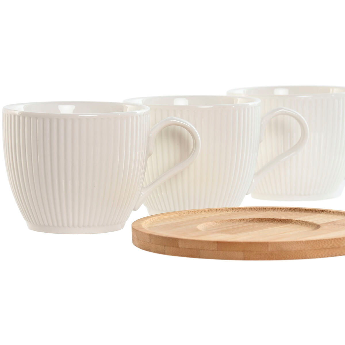 Jeu de 6 tasses avec plat Home ESPRIT Blanc Naturel Bambou Porcelaine 220 ml