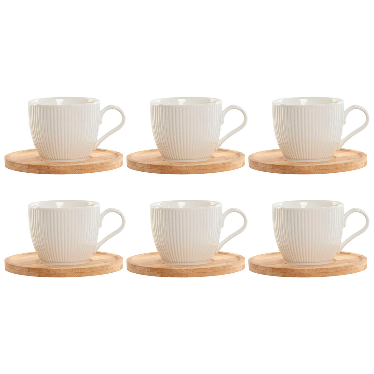 Jeu de 6 tasses avec plat Home ESPRIT Blanc Naturel Bambou Porcelaine 220 ml