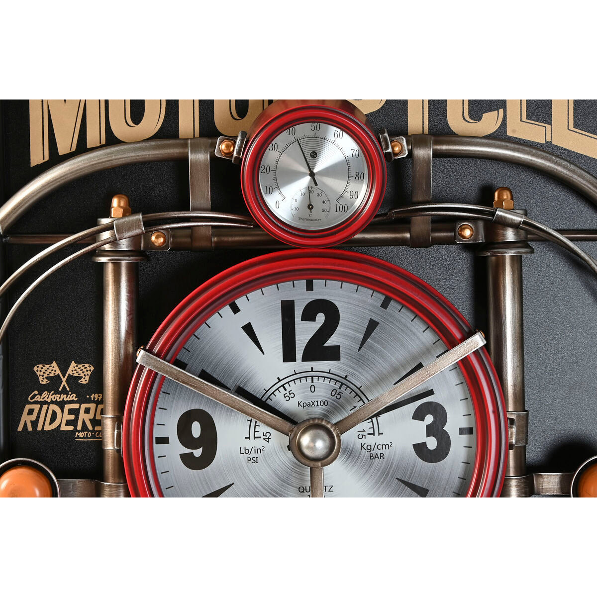 Horloge Murale Home ESPRIT Noir Rouge Doré PVC Métal Moto Vintage 60 x 18 x 120 cm