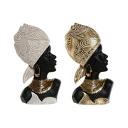 Figurine Décorative Home ESPRIT Blanc Noir Doré Africaine 22 x 11 x 37 cm (2 Unités)