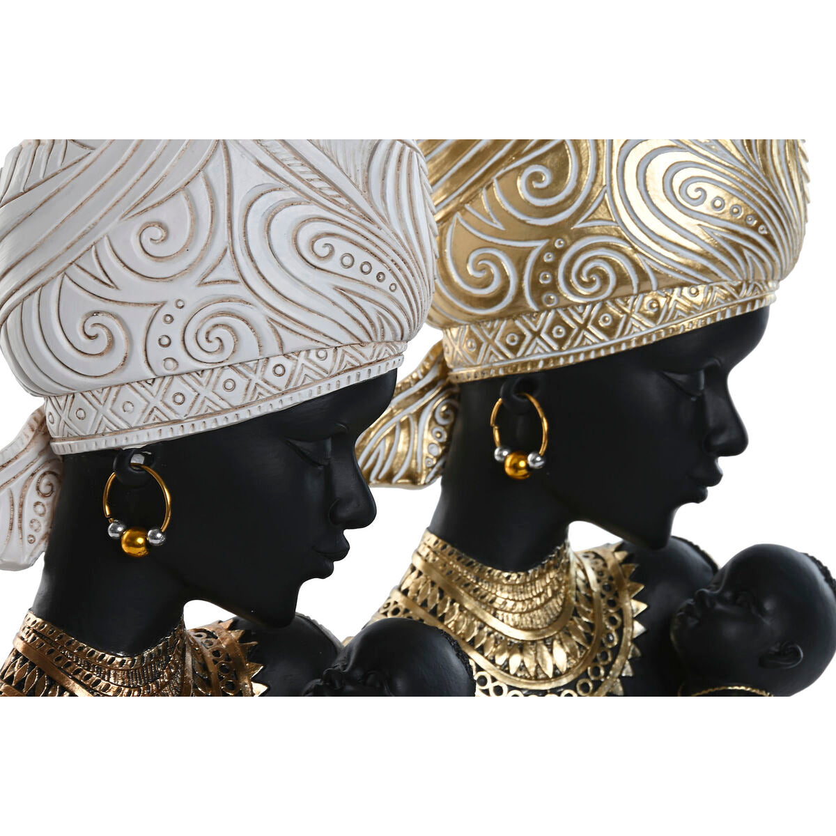 Figurine Décorative Home ESPRIT Blanc Noir Doré Africaine 15 x 9 x 25 cm (2 Unités)