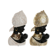 Figurine Décorative Home ESPRIT Blanc Noir Doré Africaine 15 x 9 x 25 cm (2 Unités)