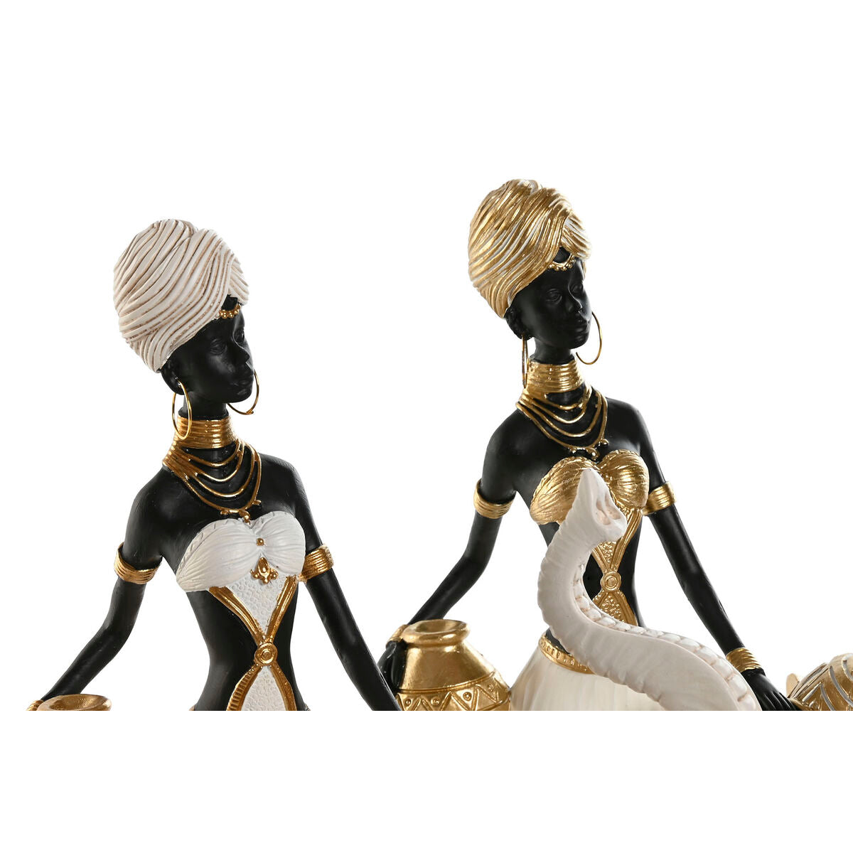 Figurine Décorative Home ESPRIT Blanc Noir Doré Eléphant Africaine 21 x 11 x 32 cm (2 Unités)
