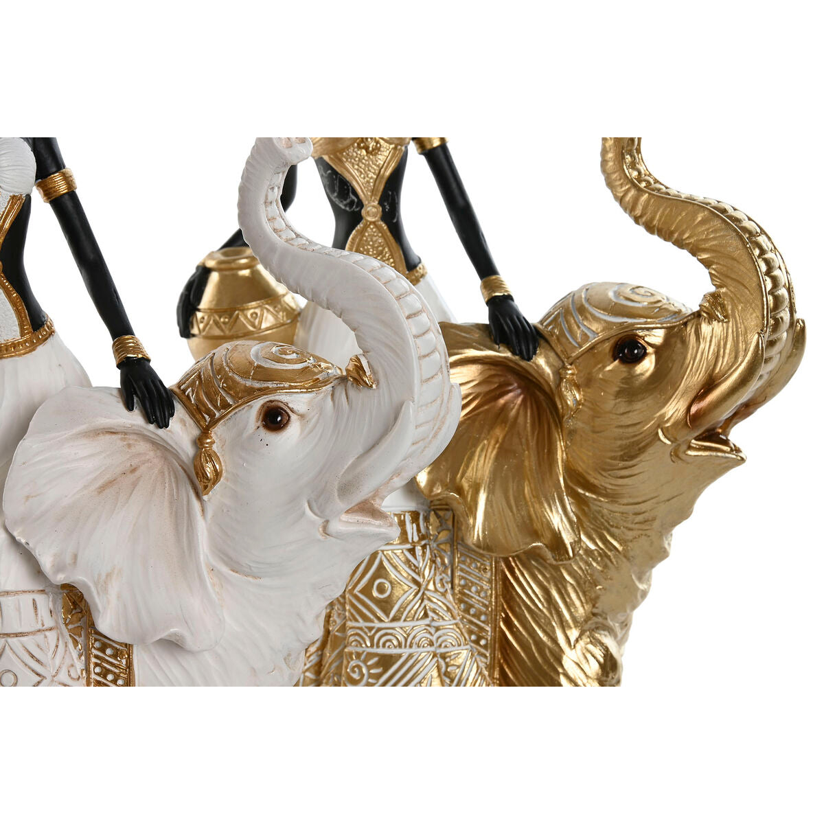 Figurine Décorative Home ESPRIT Blanc Noir Doré Eléphant Africaine 21 x 11 x 32 cm (2 Unités)