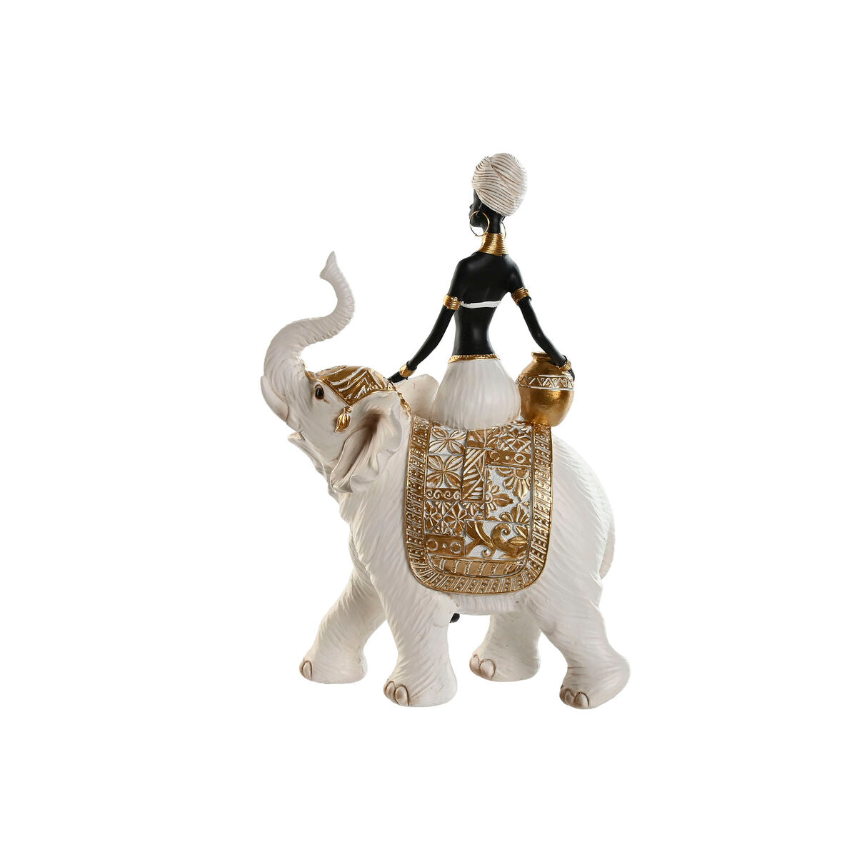 Figurine Décorative Home ESPRIT Blanc Noir Doré Eléphant Africaine 21 x 11 x 32 cm (2 Unités)