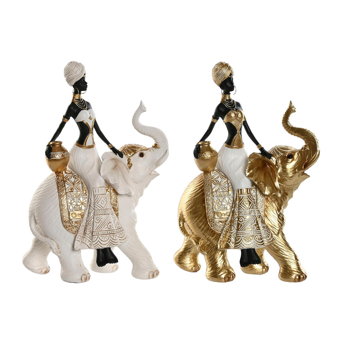 Figurine Décorative Home ESPRIT Blanc Noir Doré Eléphant Africaine 21 x 11 x 32 cm (2 Unités)