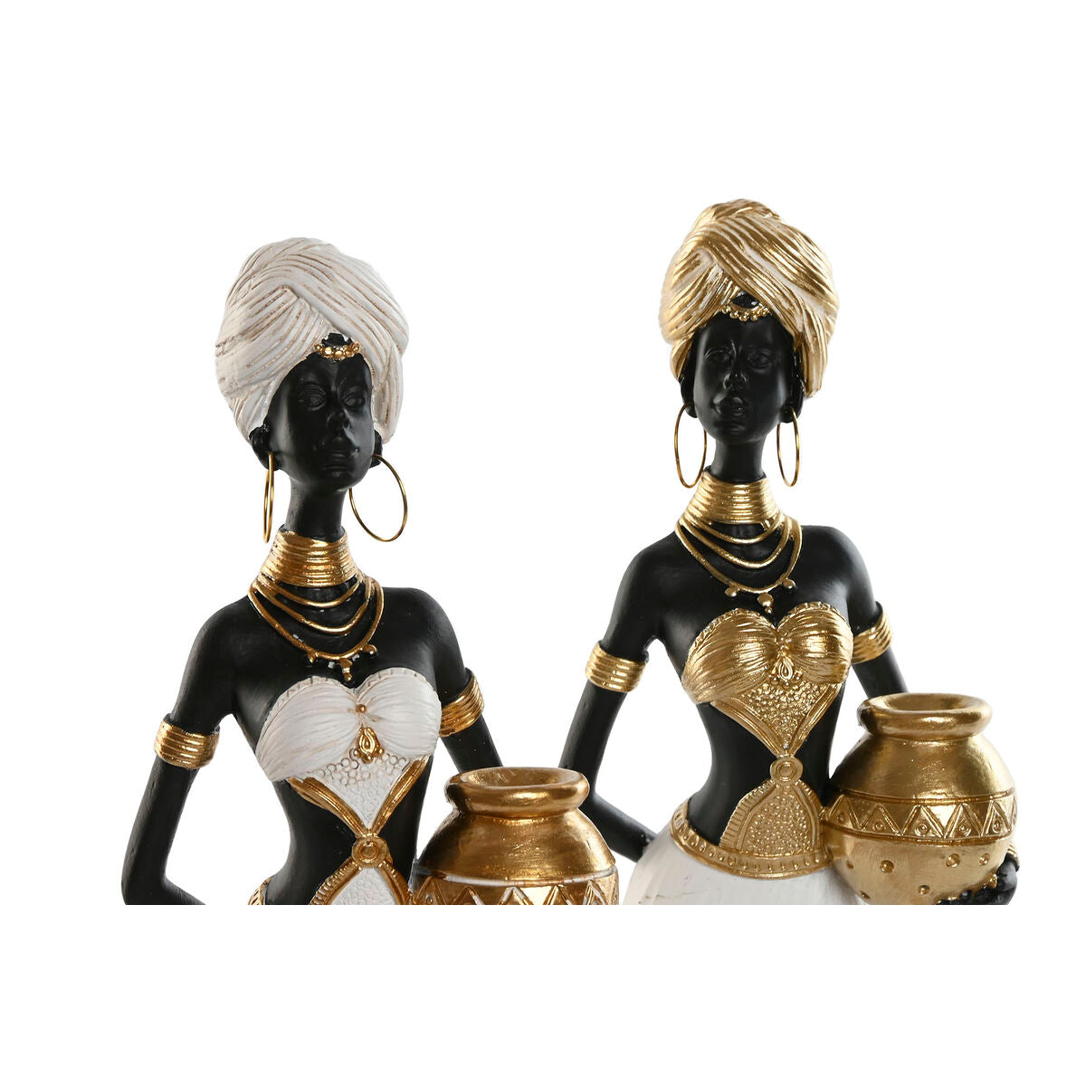 Figurine Décorative Home ESPRIT Blanc Noir Doré Africaine 9,5 x 7,5 x 31 cm (2 Unités)