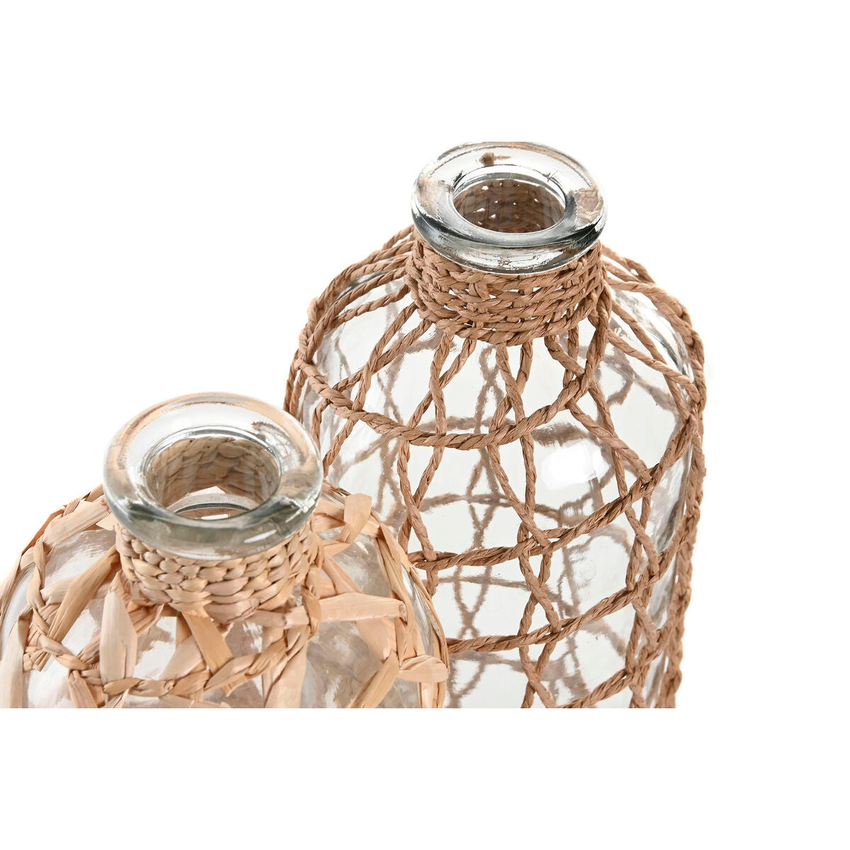 Vase Home ESPRIT Transparent Marron Clair Verre Naturel méditerranéen 12 x 12 x 33 cm (2 Unités)