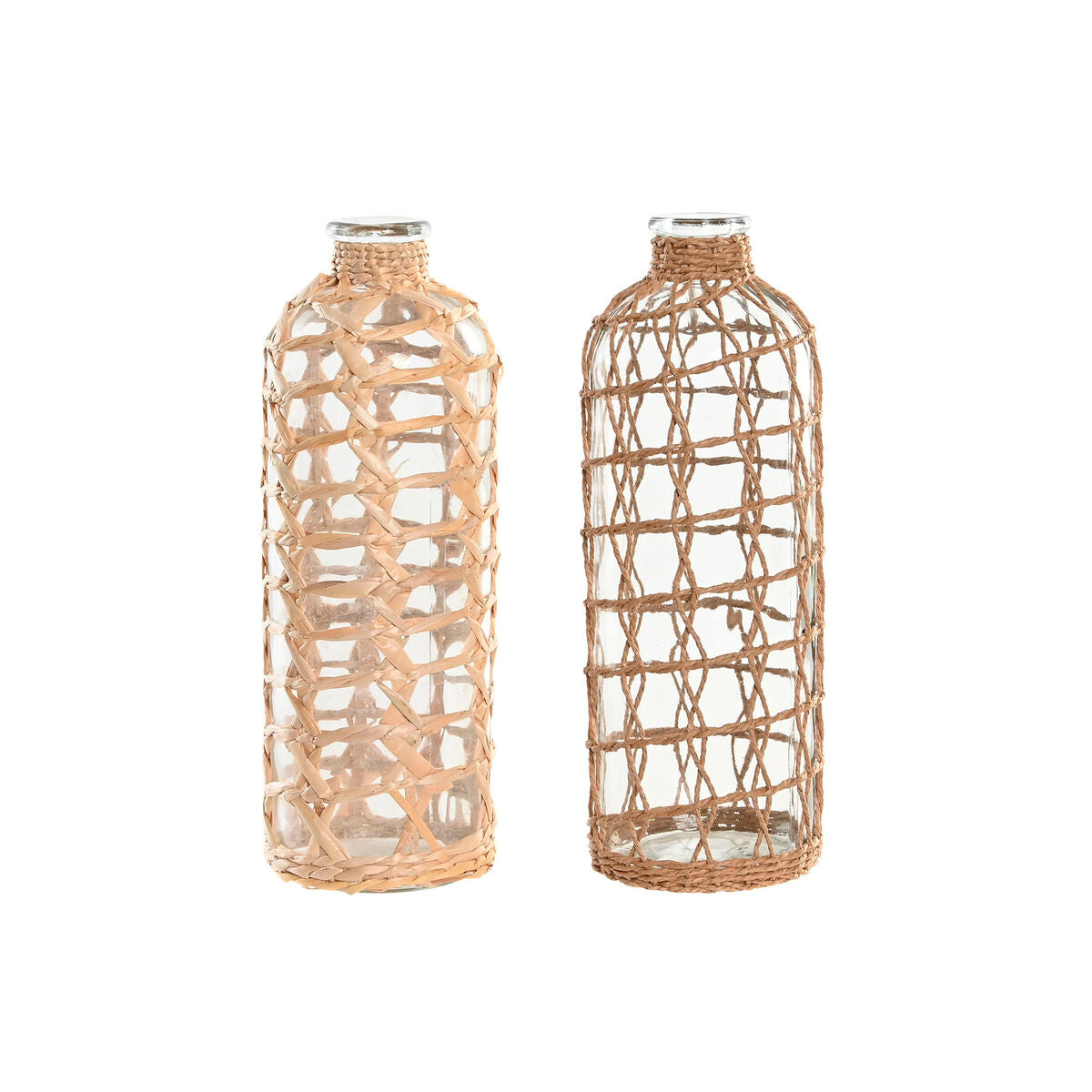 Vase Home ESPRIT Transparent Marron Clair Verre Naturel méditerranéen 12 x 12 x 33 cm (2 Unités)