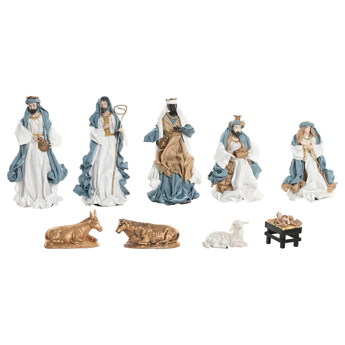 Crèche de Noël Home ESPRIT Bleu Blanc 20 x 15 x 30 cm (9 Pièces)