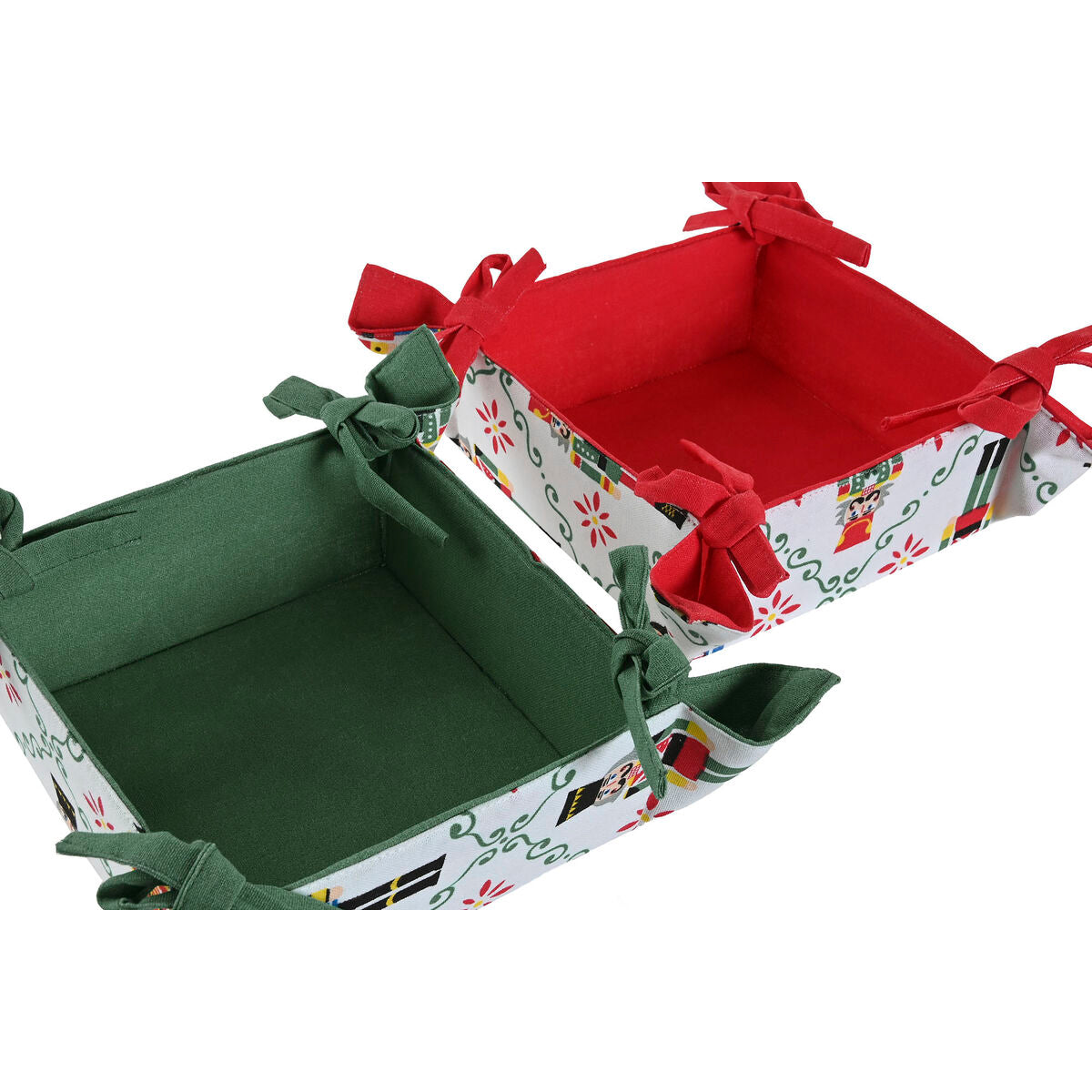 Panier décoratif Home ESPRIT Blanc Rouge Vert Beige Casse-Noisette Noël 30 x 30 x 8 cm (2 Unités)
