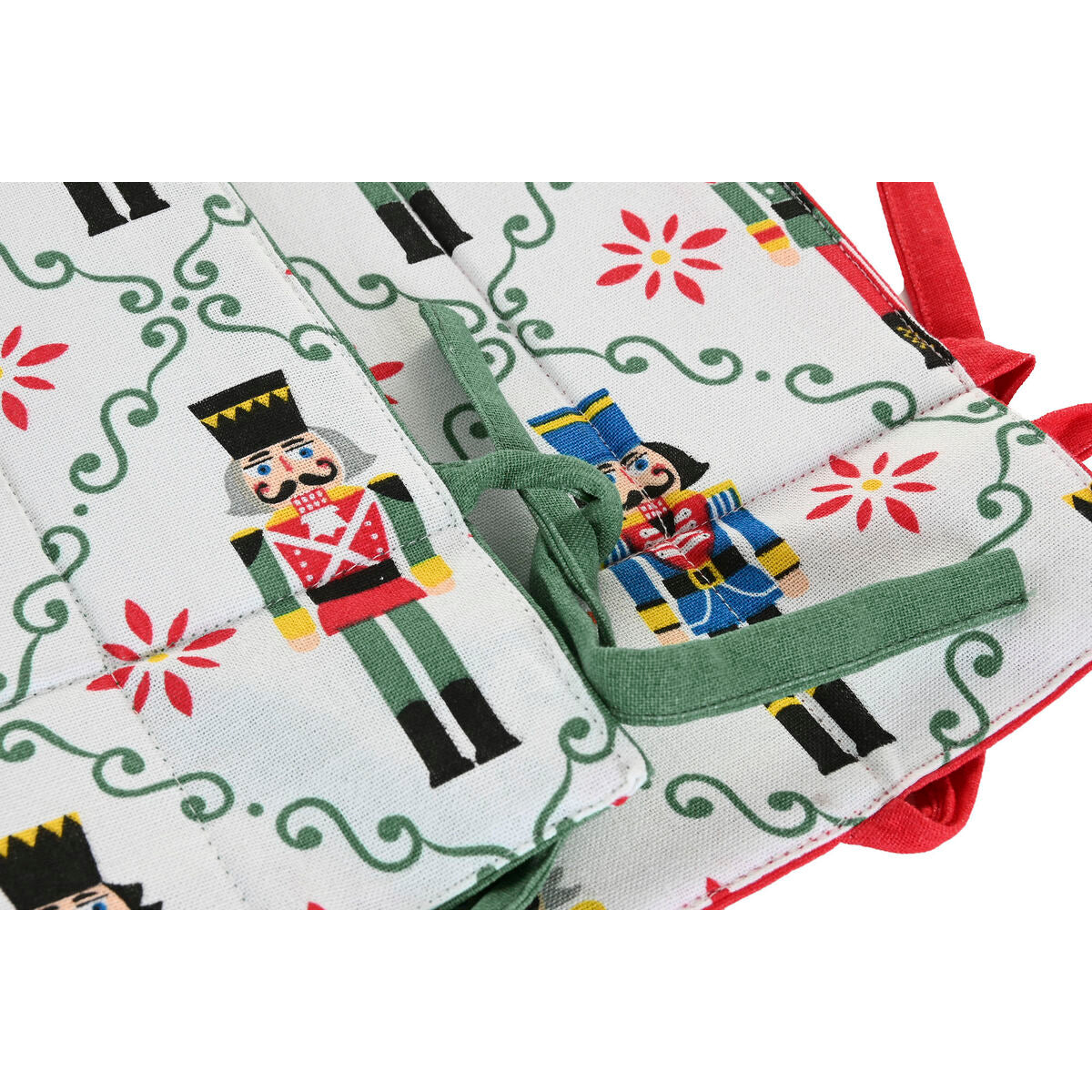 Panier décoratif Home ESPRIT Blanc Rouge Vert Beige Casse-Noisette Noël 30 x 30 x 8 cm (2 Unités)