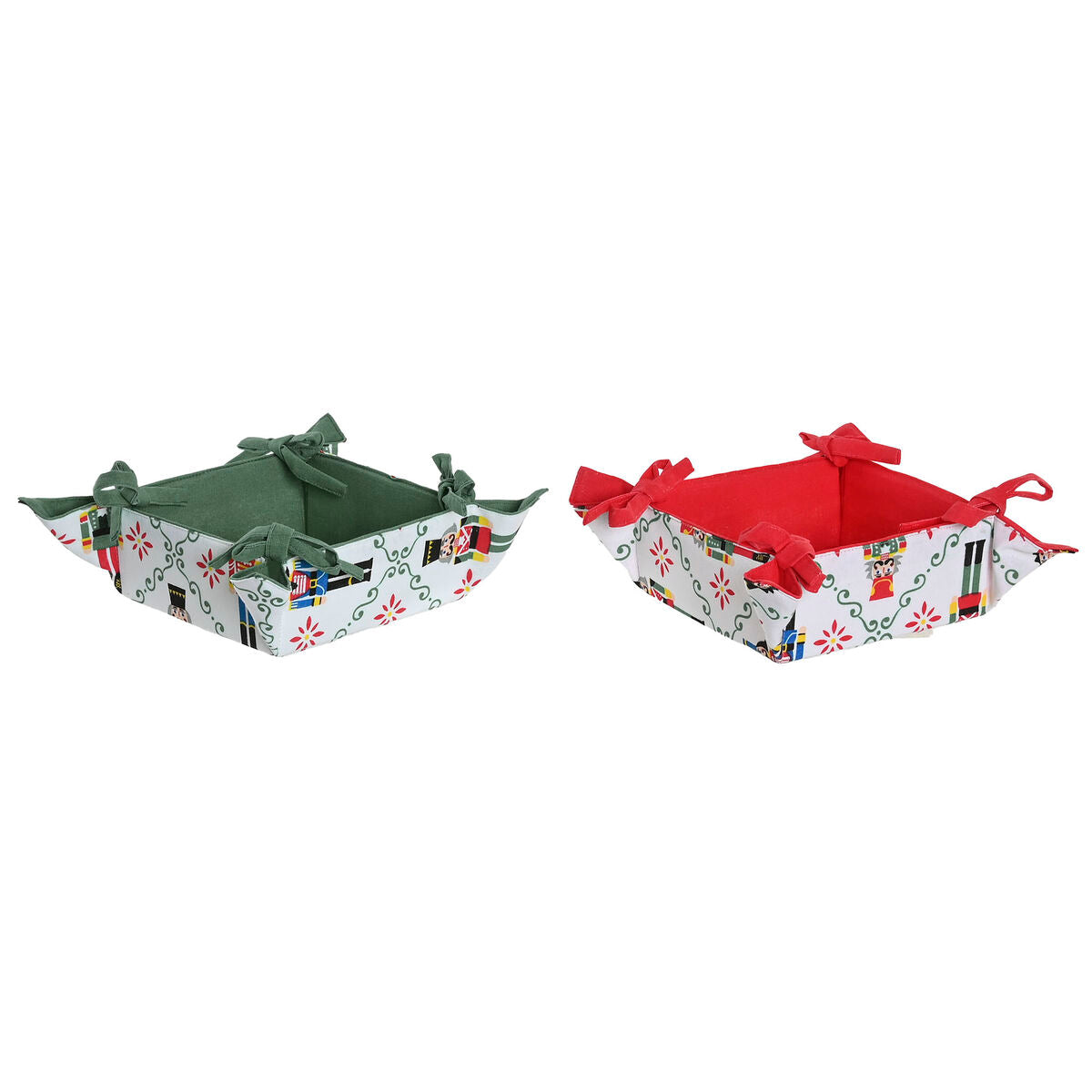 Panier décoratif Home ESPRIT Blanc Rouge Vert Beige Casse-Noisette Noël 30 x 30 x 8 cm (2 Unités)