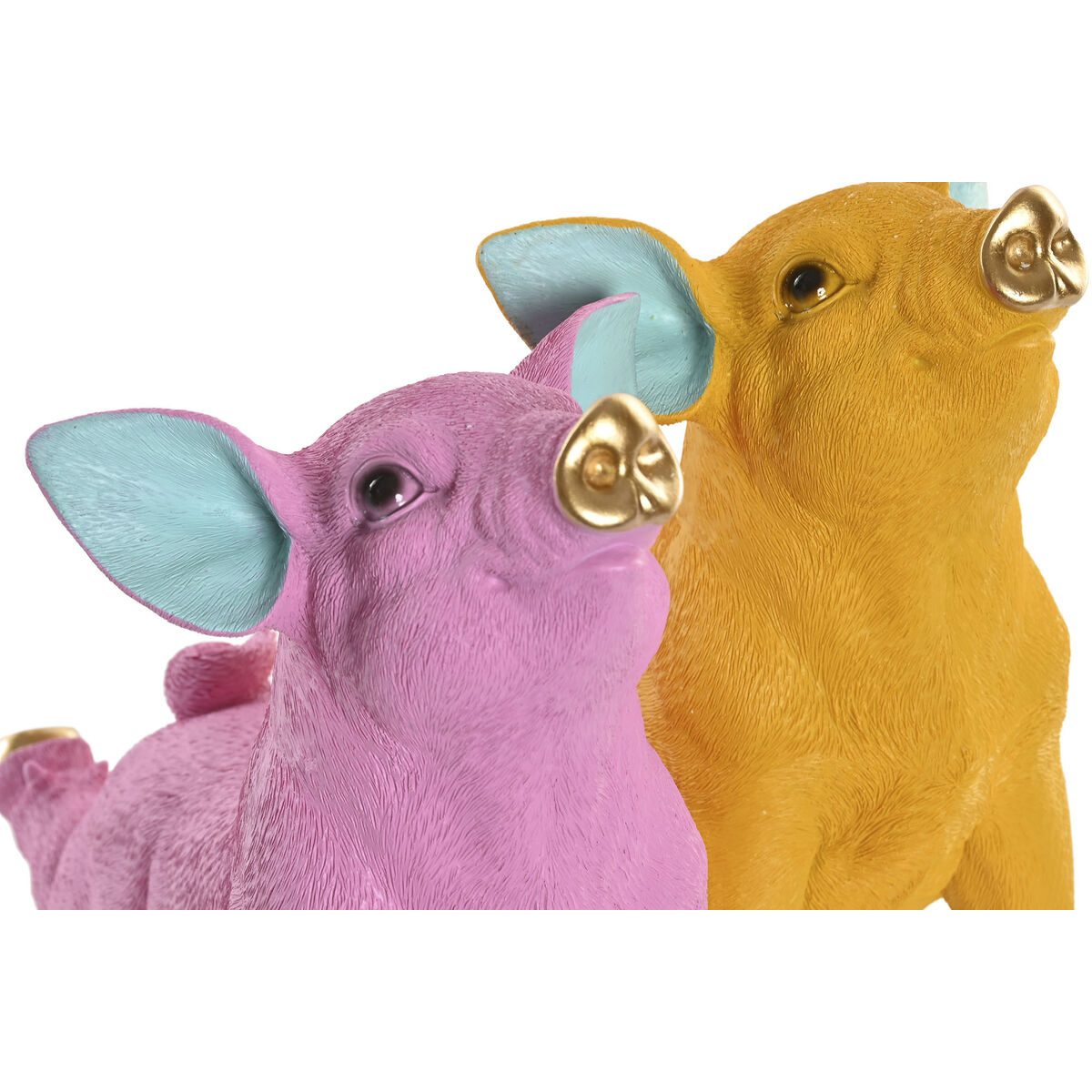 Figurine Décorative Home ESPRIT Jaune Vert Rose Doré Cochon 30,5 X 15 X 25 CM (2 Unités)