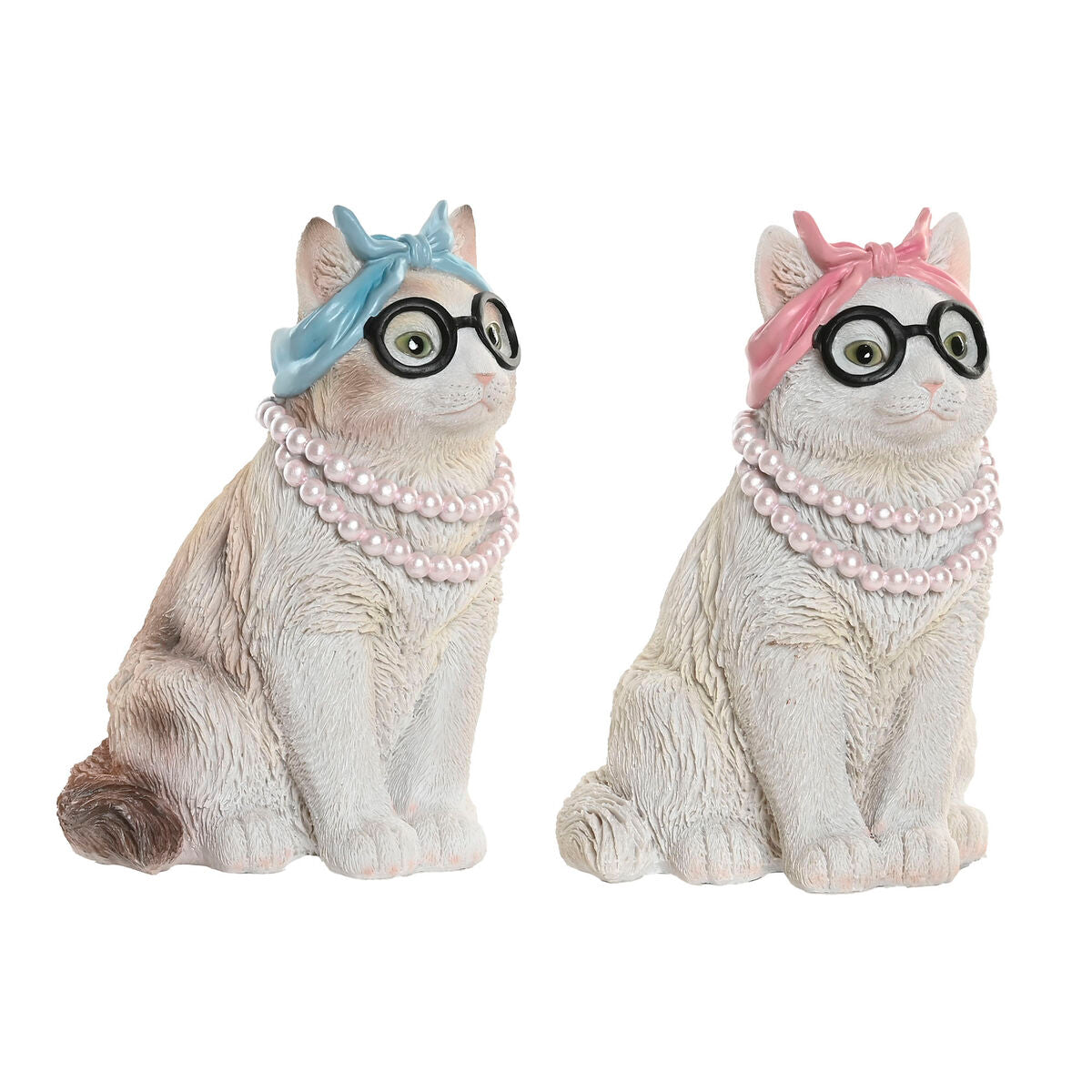 Figurine Décorative Home ESPRIT Bleu Blanc Rose Chat 13,5 X 13 X 19,5 CM (2 Unités)