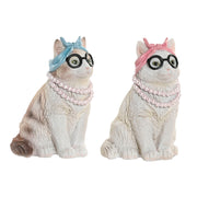 Figurine Décorative Home ESPRIT Bleu Blanc Rose Chat 13,5 X 13 X 19,5 CM (2 Unités)