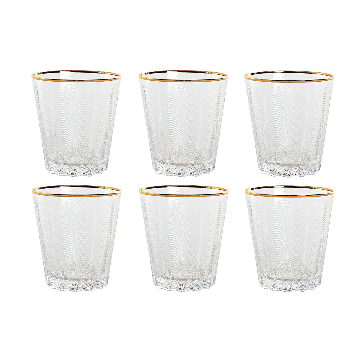 Set de Verres Home ESPRIT Transparent Doré Verre Avec relief 350 ml (6 Unités)