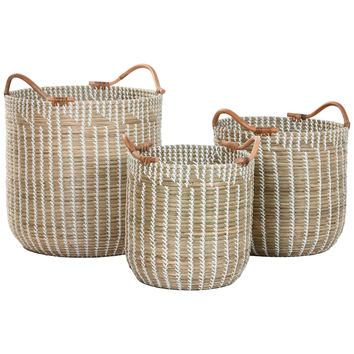 Set de basket Home ESPRIT Blanc Naturel Herbier marin (3 Pièces)