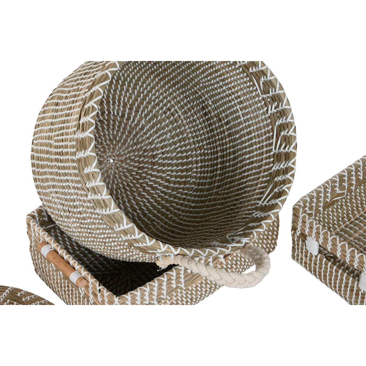 Set de basket Home ESPRIT Blanc Naturel Herbier marin (5 Pièces)