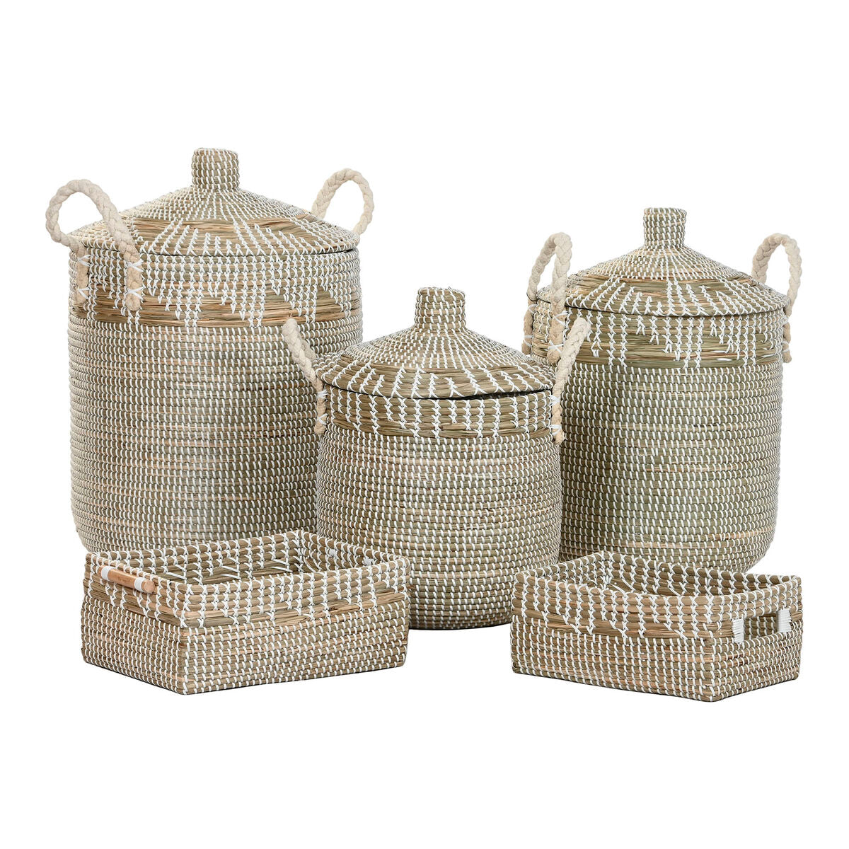 Set de basket Home ESPRIT Blanc Naturel Herbier marin (5 Pièces)