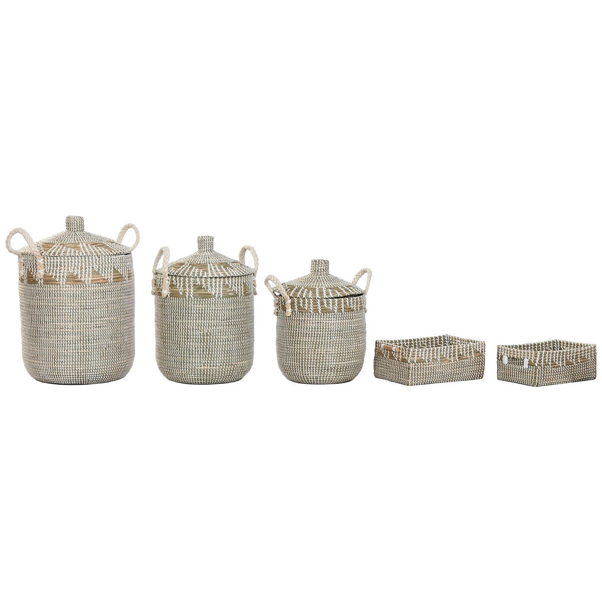 Set de basket Home ESPRIT Blanc Naturel Herbier marin (5 Pièces)