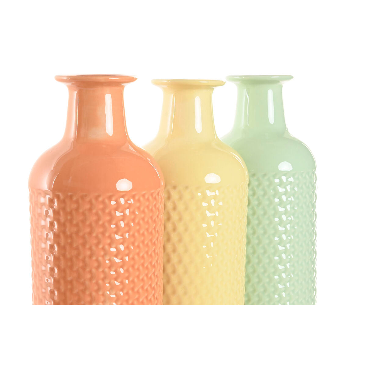 Vase Home ESPRIT Vert Beige Terre cuite Dolomite 13 x 13 x 41 cm (3 Unités)