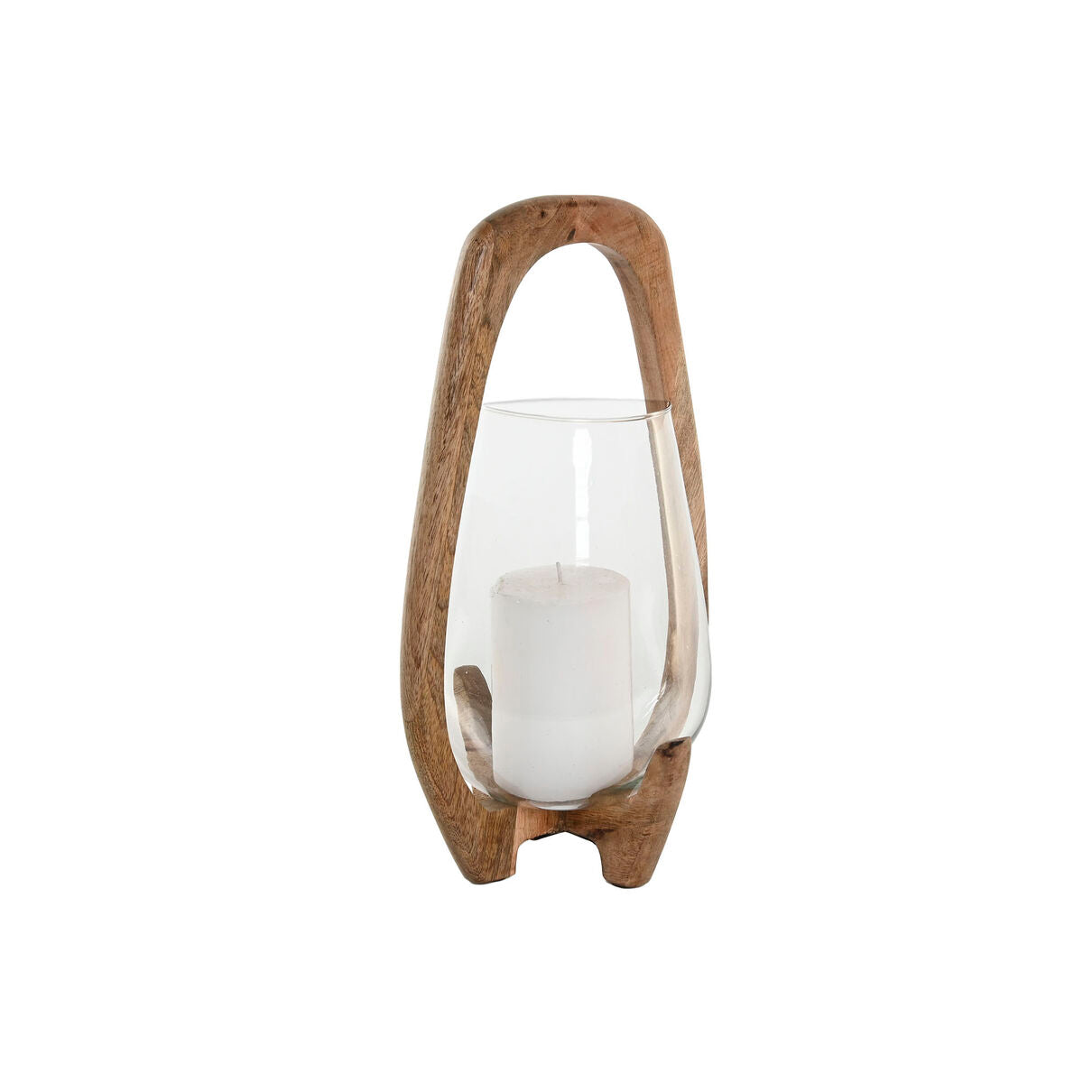 Bougeoir Home ESPRIT Naturel Verre Bois de manguier 18 x 18 x 33 cm