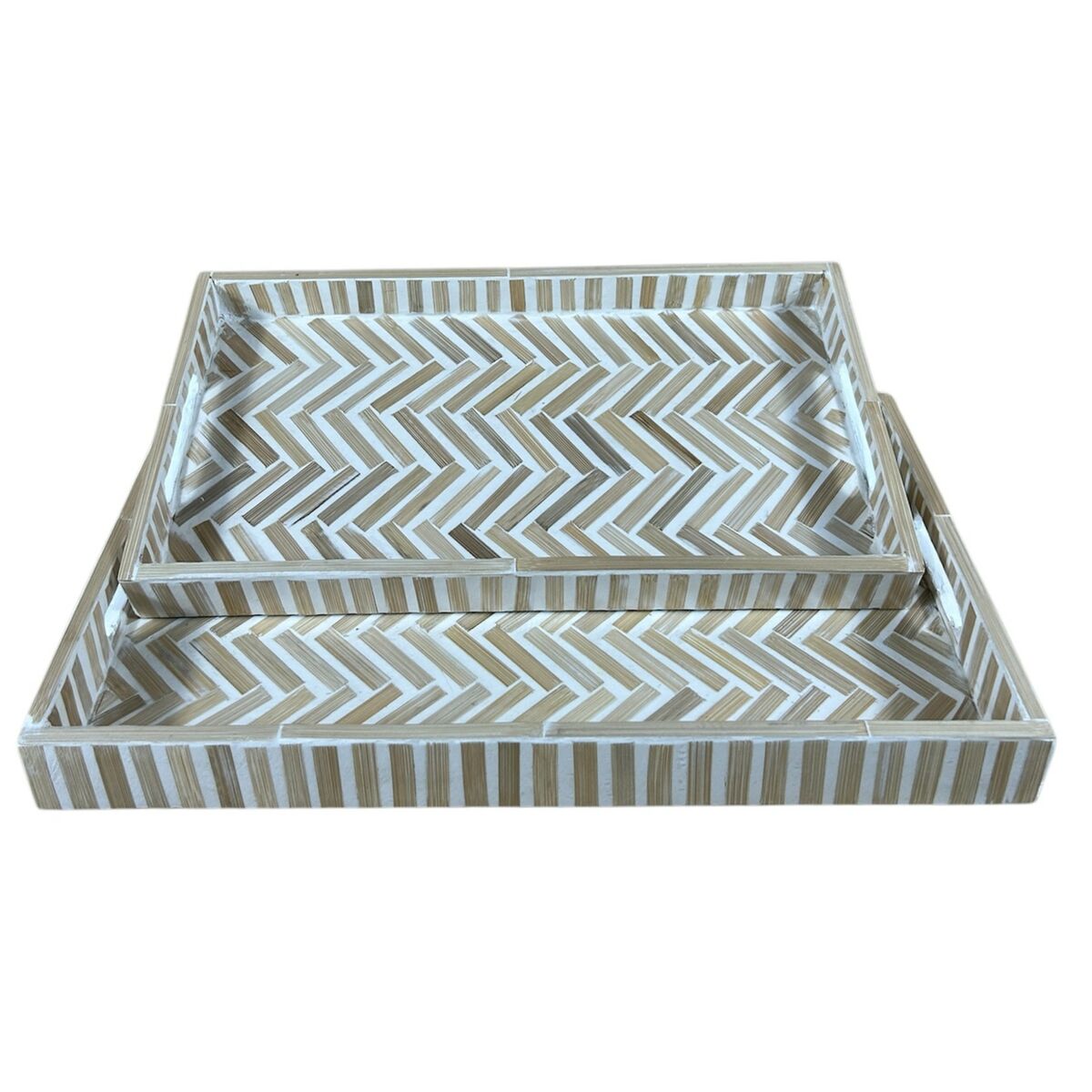 Plateau apéritif Home ESPRIT Blanc Marron Tropical 46 x 27 x 4,5 cm (2 Unités)