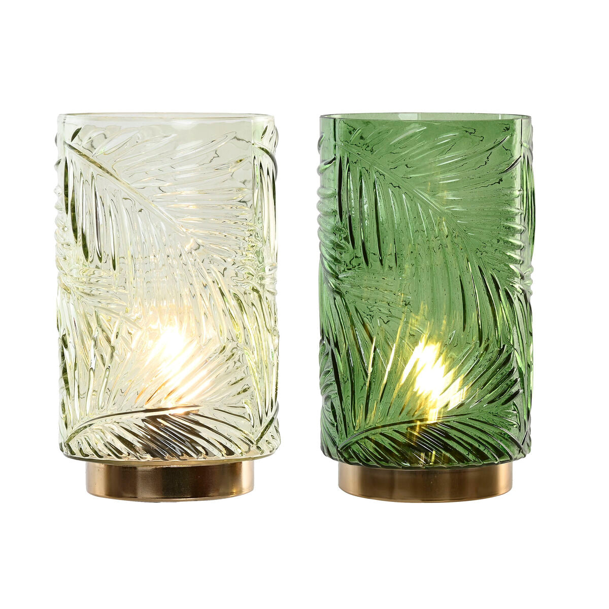 Décoration lumineuse Home ESPRIT Métal Verre Tropical 14 x 14 x 26 cm (2 Unités)