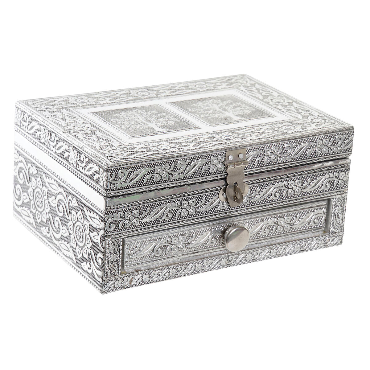 Boîte à bijoux Home ESPRIT Argenté Naturel Bois Aluminium 17,5 x 12,5 x 8,5 cm