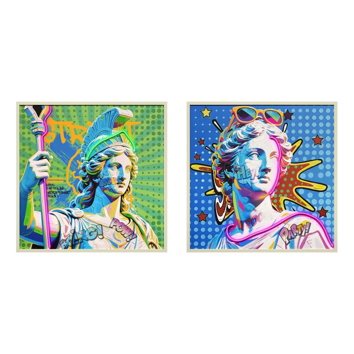 Tableau avec LED Home ESPRIT Bleu Vert Moderne 83 x 3 x 83 cm (2 Unités)