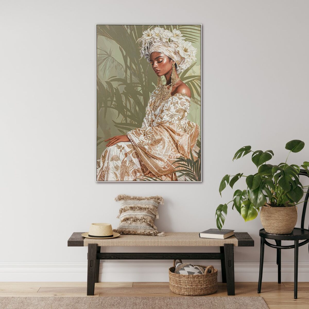 Toile Home ESPRIT Blanc Vert Colonial Africaine 100 x 4,5 x 150 cm