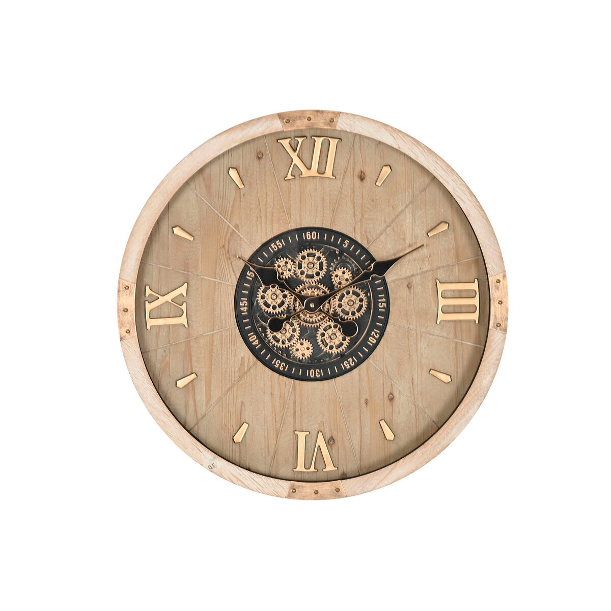 Horloge Murale Home ESPRIT Doré Naturel Verre Sapin Cottage 63,5 X 8 X 63,5 CM
