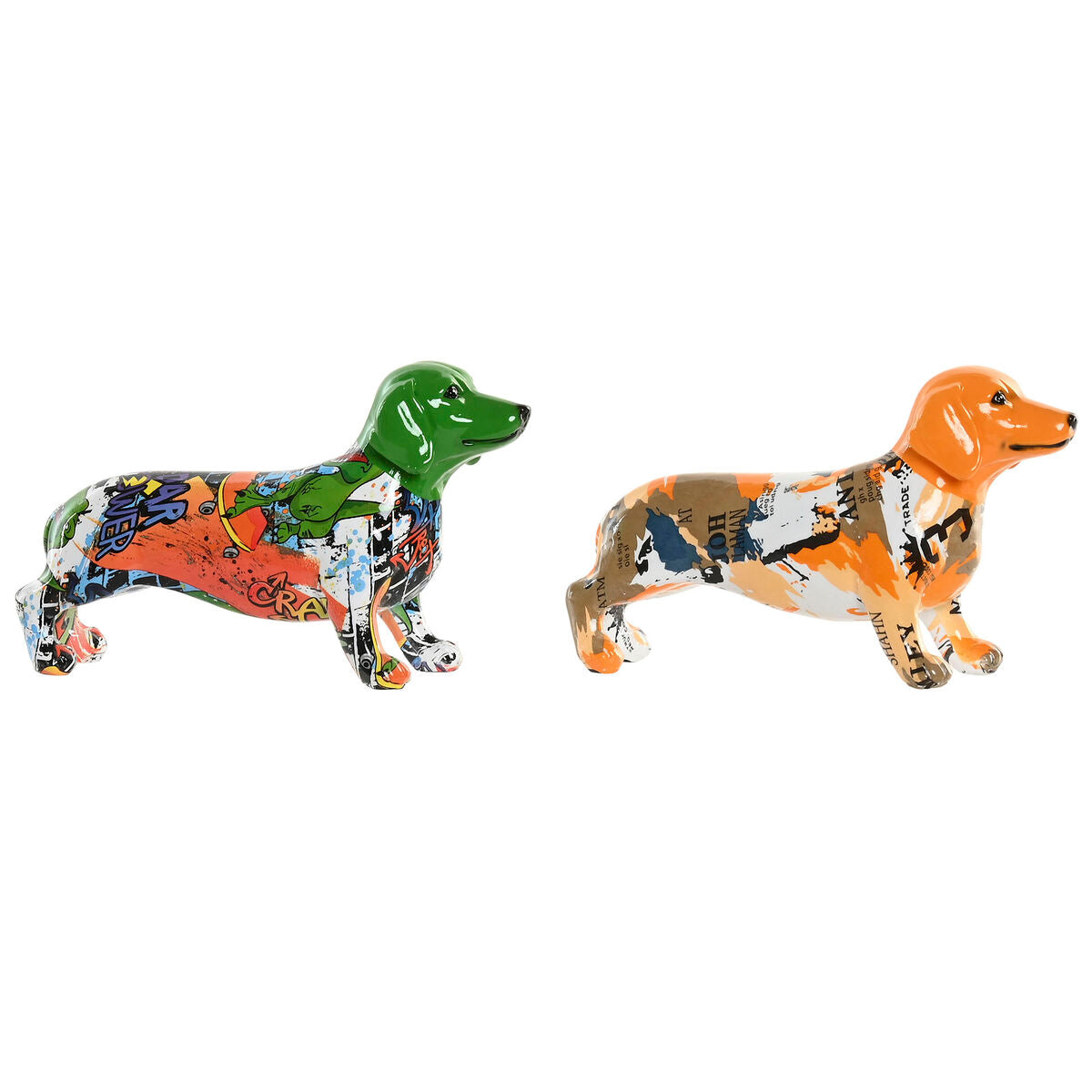 Figurine Décorative Home ESPRIT Jaune Vert Multicouleur Chien 20 X 6 X 11,5 CM (2 Unités)