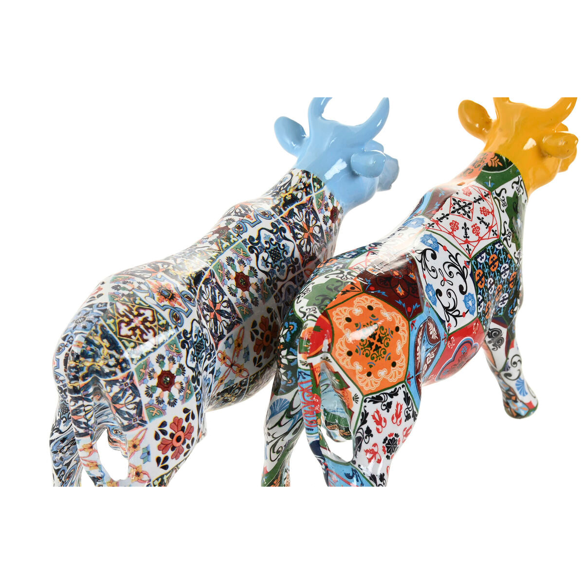 Figurine Décorative Home ESPRIT Jaune Bleu Multicouleur Taureau 16 x 6 x 12 cm (2 Unités)