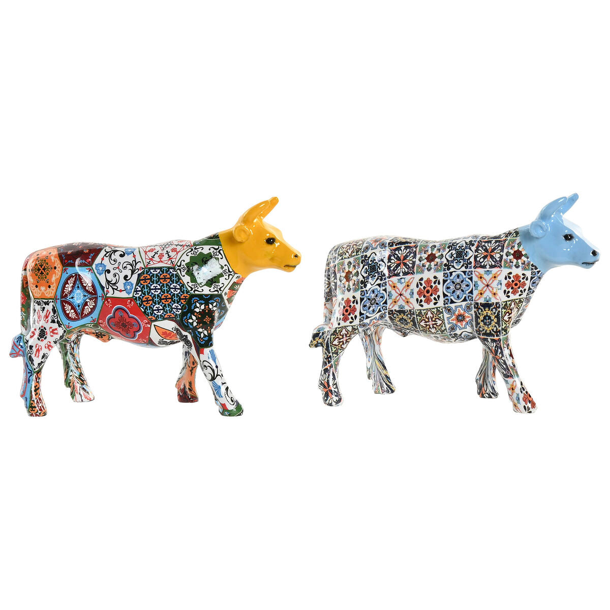 Figurine Décorative Home ESPRIT Jaune Bleu Multicouleur Taureau 16 x 6 x 12 cm (2 Unités)