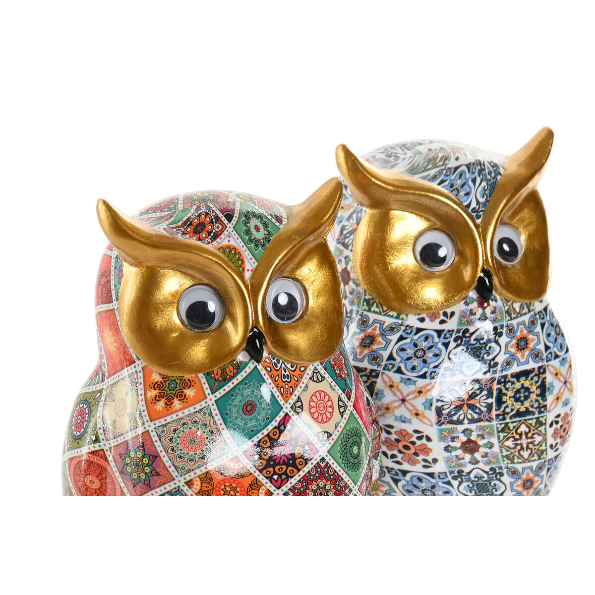 Figurine Décorative Home ESPRIT Multicouleur Doré Hibou méditerranéen (2 Unités)