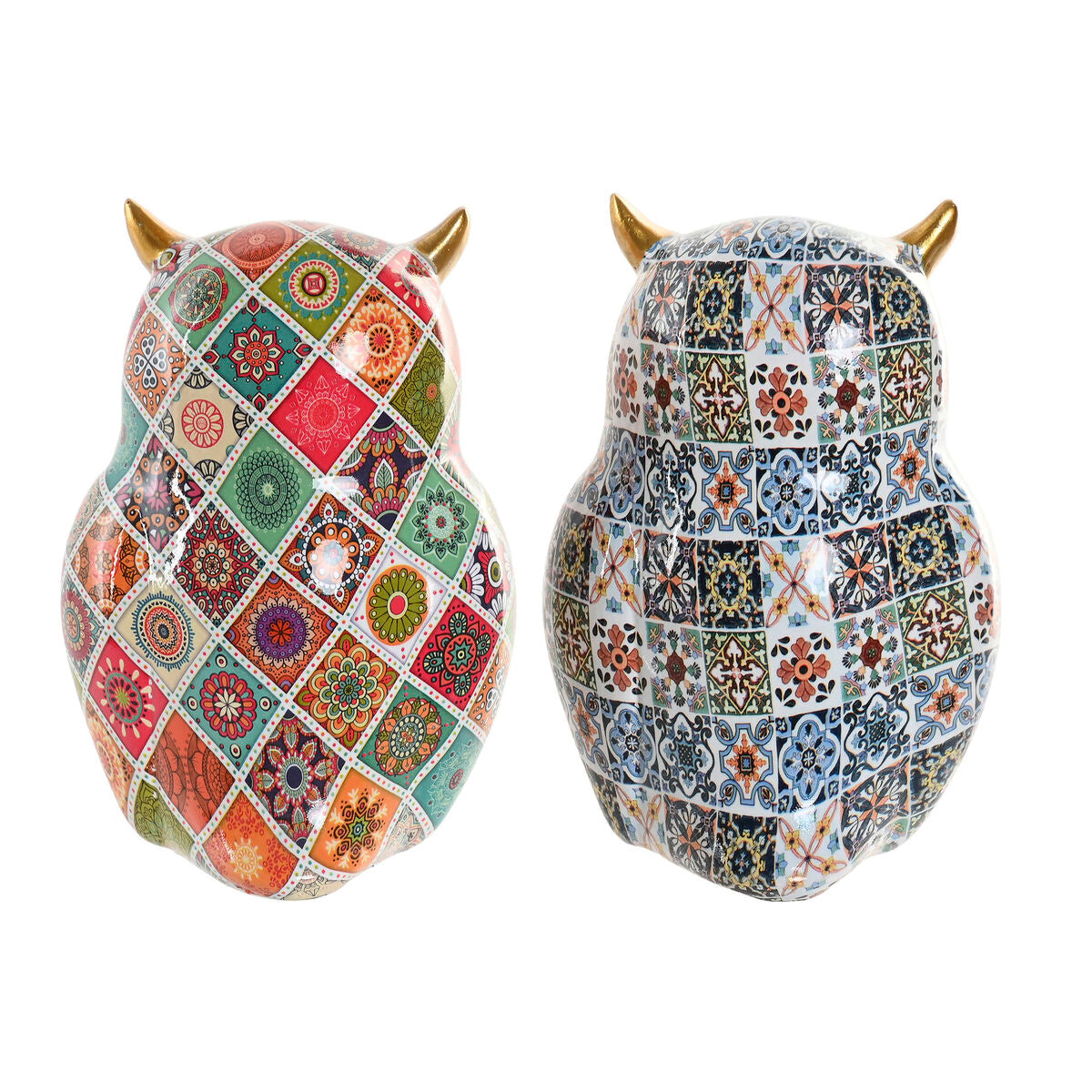 Figurine Décorative Home ESPRIT Multicouleur Doré Hibou méditerranéen (2 Unités)