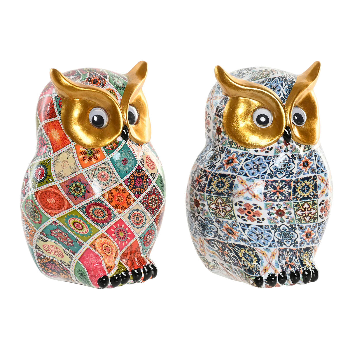 Figurine Décorative Home ESPRIT Multicouleur Doré Hibou méditerranéen (2 Unités)