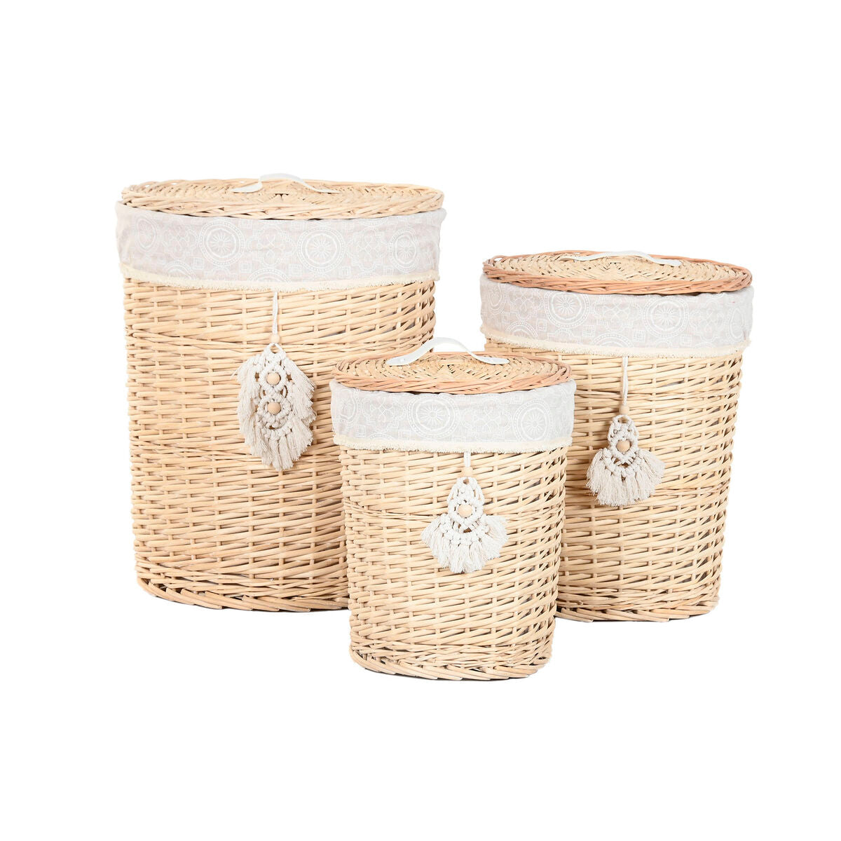 Panier à linge Home ESPRIT Naturel osier Boho 45 x 45 x 55 cm 3 Pièces