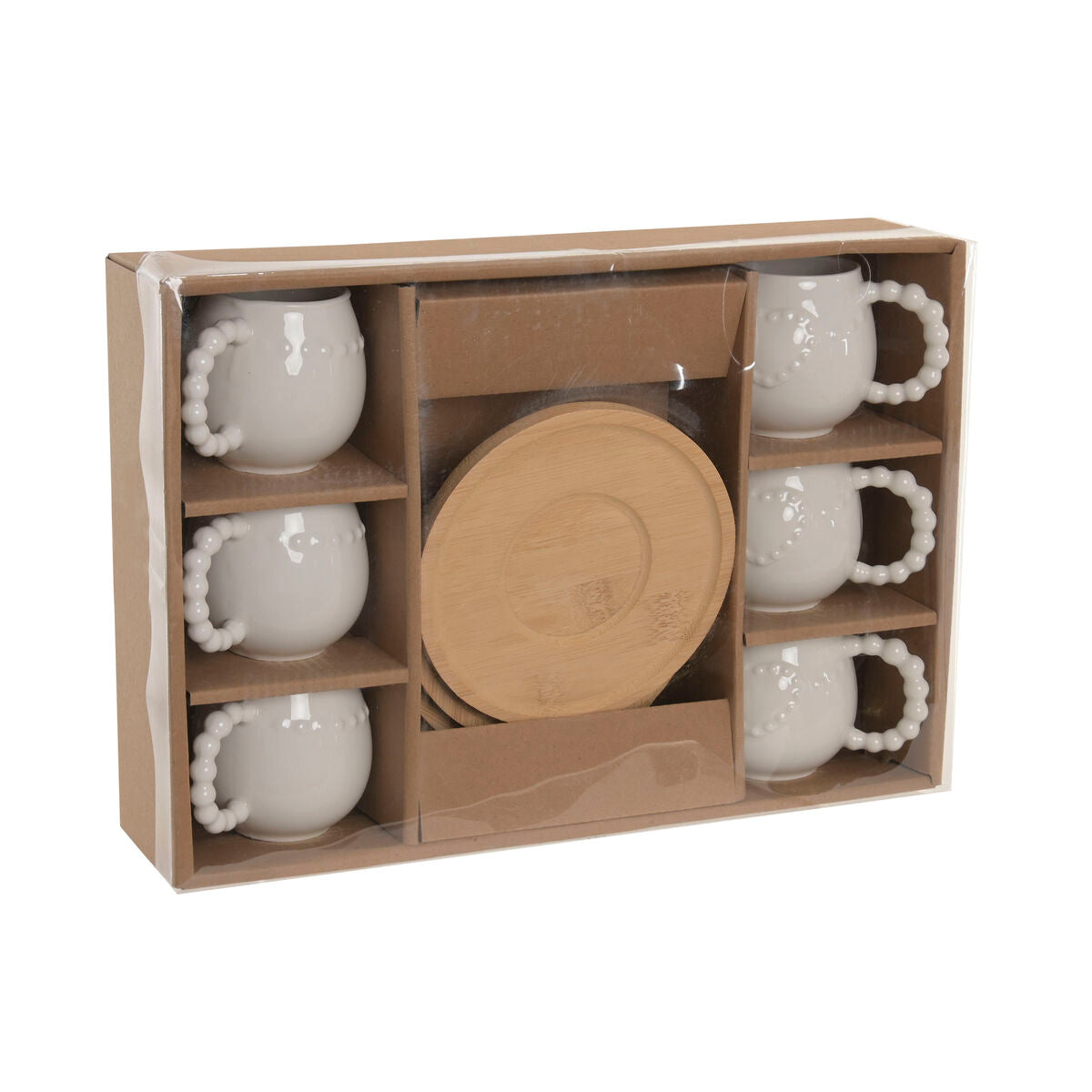 Jeu de 6 tasses avec plat Home ESPRIT Blanc Bambou Porcelaine 150 ml